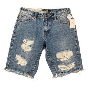 Volcom Super Stoned Denim Shorts Womens 28 Blue Slim Straight Bermuda Distressed